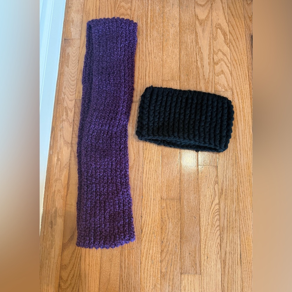 Purple  Knit infinity Scarf and black neck scarf Set